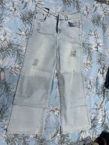 Light Wash Ripped Wide Leg Jeans