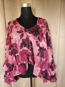Sheer Floral Ruffle Blouse