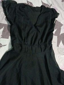 Black Flutter Sleeve V-Neck Dress
