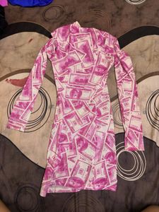 Unique Money Print Long Sleeve Dress