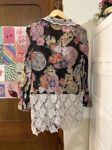 Sheer Floral Lace Button-Down Shirt