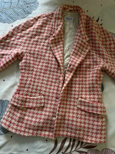 Pink and white tweed blazer
