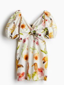 Whimsical Floral & Bird Print Mini Dress