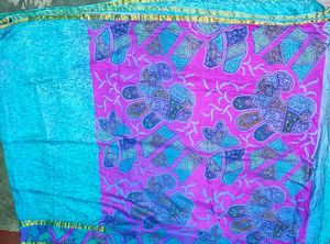 Vantage  Blue Saree with Pink Border
