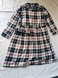 Chic Plaid Flannel Shirt Dress with Belt