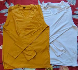 👕White&Yellow V type NeckT-shirts👕