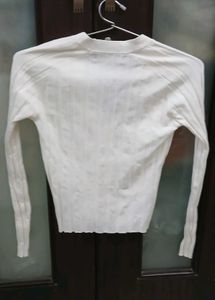 MNG White Ribbed Knit Cardigan
