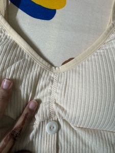 Cream Ribbed Button-Up Tank Top