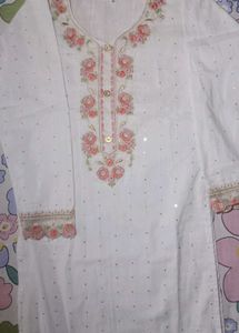 White Kurta with Floral Embroidery