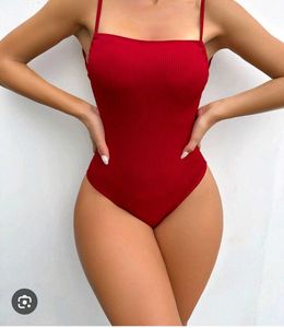 Chic Red Ribbed One-Piece Swimsuit