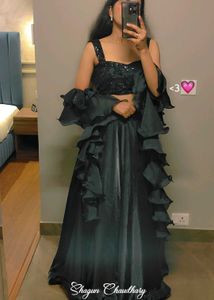 black lehnga with frill dupatta