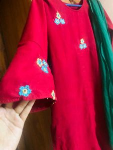 Red Embroidered Kurta Set