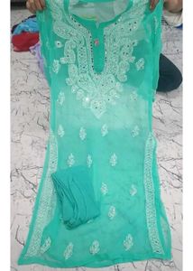 Elegant Teal Chikankari Kurta Set