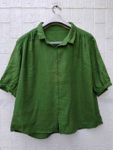 New with tag Korean Green Linen Button-Up Shirt