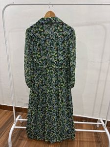 Long Sleeve Green Dainty Floral Print Midi Dress