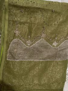 Olive Green Embroidered Saree