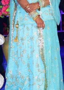 Teal &amp; Gold Embroidered Rajputi Poshak