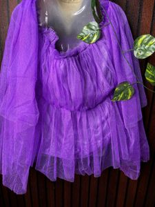 Purple Tulle Puff Sleeve Top