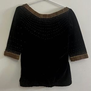 Onam Special Gold Skirt,Black  Velvet Top