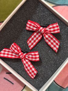 Red Gingham Bow Hair Clips