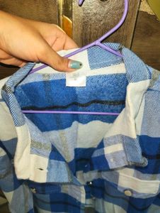 Korean Blue Plaid Cropped Shirt