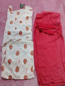 New White Kurta And Red Bottom- Discount Sale