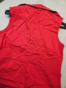Sleeveless Red Collared Top
