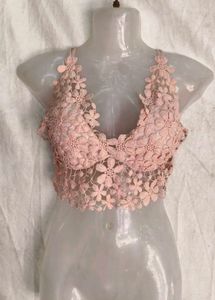 Pink Lace Floral Crop Top