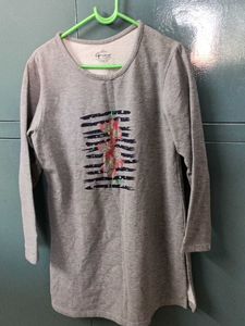 Gray Floral Print  Long Sleeve Top for mild winter
