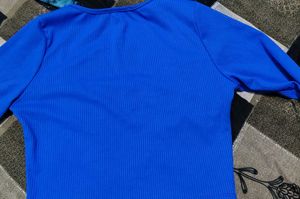 Blue Ribbed Square Neck crop top