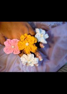 Handmade Crochet Flower Hair Ties 6 pcs