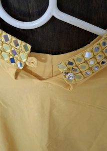 Yellow Embroidered Neck crop top