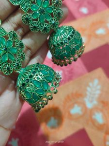 Green Jhumka Earrings Combo Unused