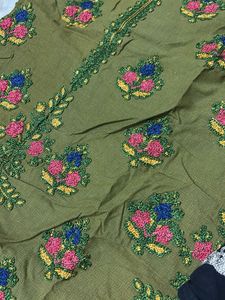 Olive Green Embroidered Kurta  with Dupatta