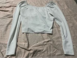 White Long Sleeve Ruched Top