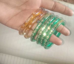 Stylish Green-gold Glitter Bangles - Set of 6