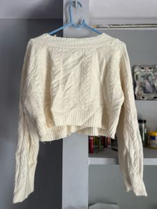Cream Cable Knit Cropped Cardigan