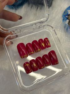 Press On Nails - Pink with Gold Accent