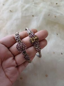 Dual panchi kundan brass adjustable bracelet combo
