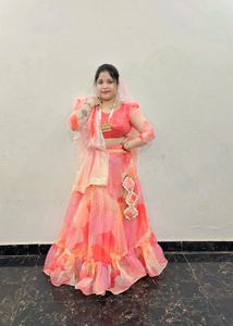 Stunning Pink &amp; Orange Ruffle Lehenga Choli