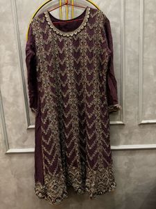 Embroidered Purple short anarkali kurta