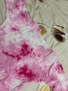 Pink Tie-Dye Kurta with White Embroidery