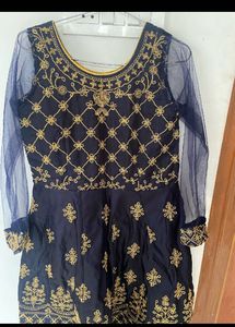 Elegant Navy Blue Embroidered Maxi Dress