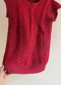 unisex Red Sleeveless Knit Top