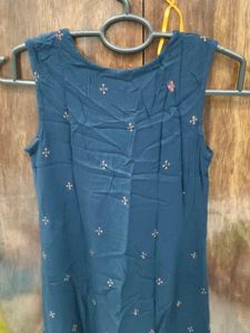Dark Blue Embroidered Sleeveless Kurta