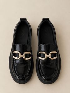 ZARA Black Loafers with Gold Buckle