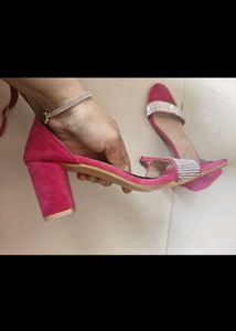 Pink Suede Embellished Sandals