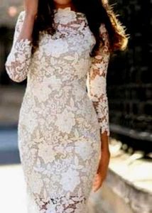 Elegant White Lace Midi Dress (size : xl)