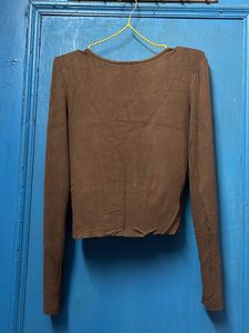 Brown Button Detail Long Sleeve Top