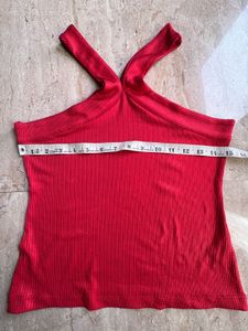 Red Ribbed Halter Neck Top